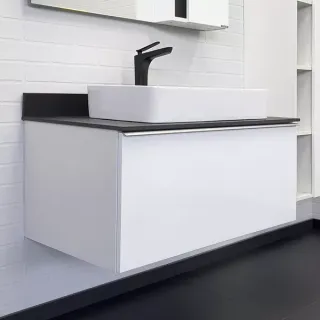 Тумба-умывальник Comforty Милан-90 белая со столешницей Калакатта Блэк с раковиной Comforty 78189