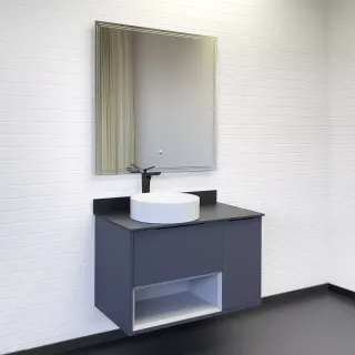 Тумба-умывальник Comforty Джанкой 90 антрацит с черной столешницей и раковиной 9111