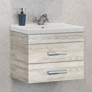 Comforty Тумба-умывальник "Никосия-60П"  дуб белый с раковиной Fest 60 F01