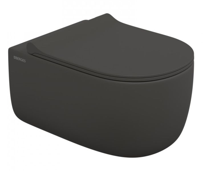 Подвесной унитаз Berges EGO XL Rimless 083218 сиденье EGO XL Slim SO антрацит матовый