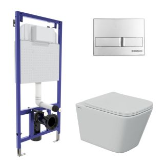 Комплект Berges 4в1 043242: инсталляция NOVUM 525 кнопка L3 хром глянец унитаз FLOE S Rimless сидение дюропласт Floe S Slim SO