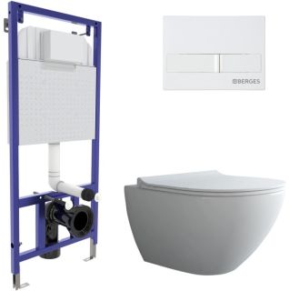 Комплект Berges 4в1 043271: инсталляция NOVUM525 кнопка L1 белая унитаз Puma Rimless сиденье Toma Slim SO