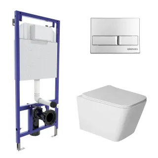 Комплект Berges 043399: инсталляция NOVUM кнопка L3 хром глянцевый унитаз Sigma Rimless сидение дюропласт быстросъём