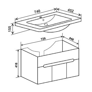Тумба под раковину Runo подвесная 3 двери (под умывальник Omega 75) Парма 75 (00-00001039)