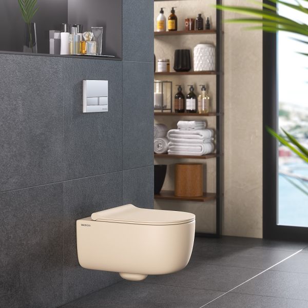 Подвесной унитаз Berges EGO XL Rimless 082728 сиденье EGO XL Slim SO жасмин матовый