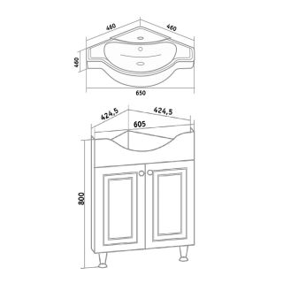 Тумба под раковину Runo угловая (под умывальник Классик 65) Классик 65 (УТ000004162)