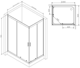Душевой уголок Am.Pm Gem 100x80см чёрный матовый W90G-404-100280-BT
