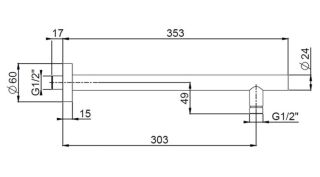 Кронштейн для верхнего душа Paini 50PZ745TT35 35см чёрный матовый