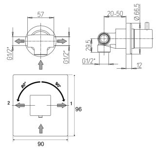 Встраиваемый дивертор Paini Grazia 21PZ425 на два выхода чёрный матовый