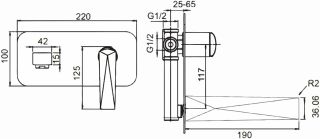 Смеситель встраиваемый Boheme Venturo для раковины хром 375