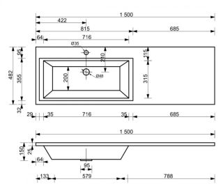 Подвесная тумба с раковиной Эстет Dallas Luxe ФР-00009689 П 150см два ящика белый