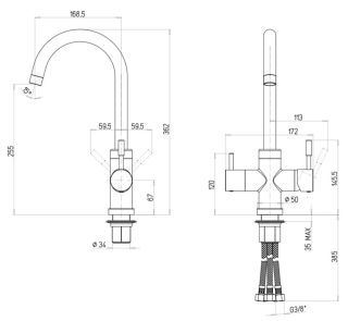 Смеситель для кухни Paini Cox 7890643CR3V11L2KM с подводом для фильтра ultrawhite