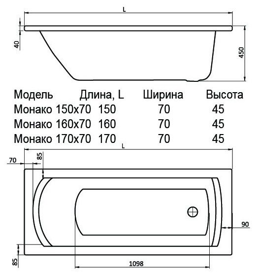 Santek Монако 160х70 прямоугольная белая 1WH111977