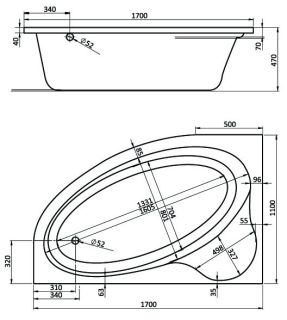 Santek Эдера 170х110 L асимметричная белая 1WH111995