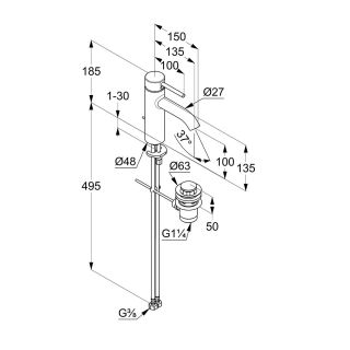 Смеситель для раковины Kludi Bozz 382933976 чёрный матовый
