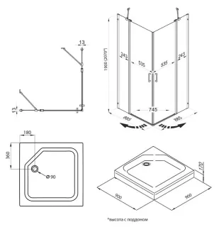 Душевой уголок Triton Тау Щ0000054038 90x90 см профиль чёрный стекло прозрачное