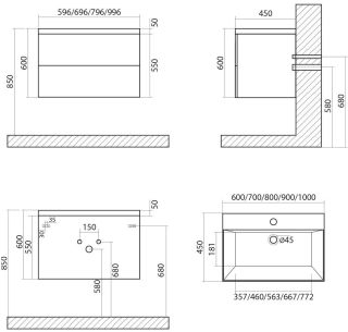 Подвесная тумба под раковину Art&Max Verona Push 100см дуб сонома AM-Verona-Push-1000-2C-SO-RS-TS