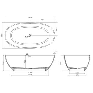 Ванна из искусственного камня Azario CHARTERS CHA18093S свободностоящая 1800х930х560
