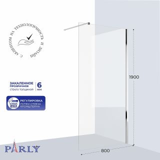 Душевая перегородка Parly T80 80х190 профиль Хром стекло прозрачное