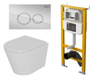 Комплект DQ Унитаз подвесной безободковый (торнадо) DT1026516, Инсталляция DI8050127, Клавиша смыва DB1529001 хром (DS1021614)