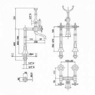 Напольный смеситель для ванны, бронза Cezares GOLF-VDP2-02-Bi