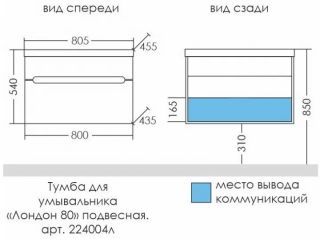 Тумба под раковину СанТа Лондон 224004л 80см белый