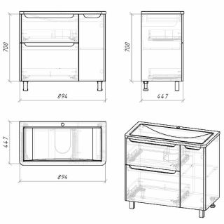 Тумба напольная под раковину Grossman Адель 109004 90см белый