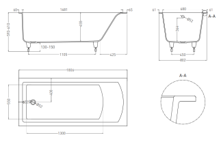 Ванна из искусственного камня Salini Cascata S-Stone 104223MRF 180x80см RAL полностью