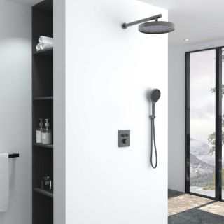 Душевой комплект Vincea Inspire VSFW-3I21MT2GM встраиваемый, термостатический, двухрежимный, вороненая сталь