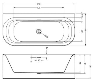 Акриловая ванна Riho Devotion Back2Wall Glossy Fall B096003005 180х80см заполнение через перелив белый