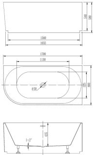 Ванна акриловая Vincea VBT-428-1700R, 1700*800*580, цвет белый, правая, щелевой перелив
