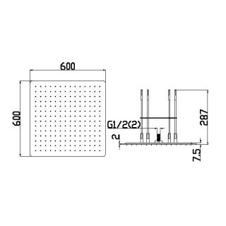 Потолочный душ Boheme 428-GM 2-х позиционный 60 см оружейная сталь