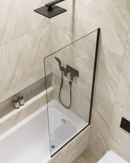 Шторка на ванну в профиле by Deonria C-140-80-8-T-B 80см чёрный/прозрачный