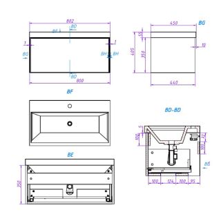 Тумба под раковину La Fenice Simpla FNC-01-SIM-BG-80Синяя матовая 80 см