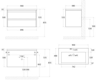 Подвесная тумба под раковину Art&Max Family 90см бетон экзотик Family-900-2C-SO-PE