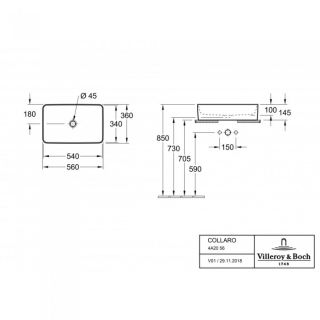 Раковина накладная Villeroy Boch Collaro 36 x 56 см CeramicPlus Альпийский белый