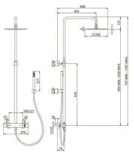 Душевая стойка Paini Cox 78PZ689TH с термостатом чёрный матовый