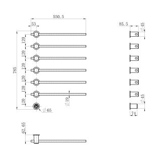 Полотенцесушитель электрический встраиваемый Wonzon & Woghand Baden WW-AL366-GM 55x78 см с внутренней частью тёмный графит