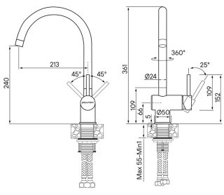 Смеситель для кухни Paulmark Bend Be212066-SS нержавеющая сталь