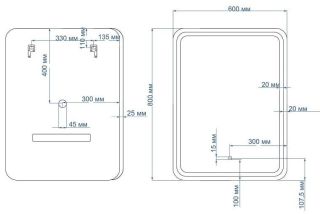Зеркало с подсветкой и функцией антизапотевания Art&Max Genova 60x80см чёрный AM-Gen-600-800-DS-F-H