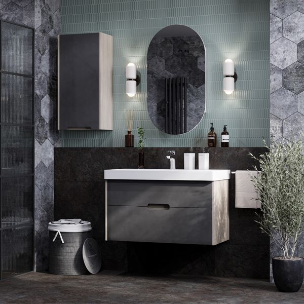 Тумба под раковину Акватон Оливия 90см грей/дуб ойстер 1A254401OLUG0