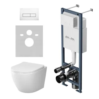 Комплект унитаза с инсталляцией AM.PM Like IS110301.801900 с сиденьем Микролифт и клавишей смыва белой
