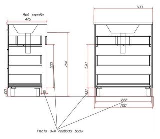 Напольная тумба под раковину Эстет Monaco ФР-00002263 70см три ящика белый