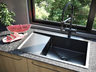 Мойка кухонная Paulmark Elde PM807851-GMR правая воронёная сталь