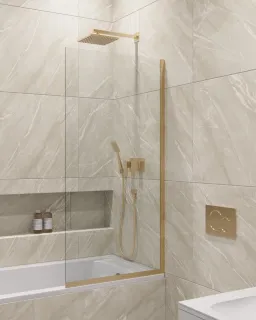 Шторка на ванну в профиле by Deonria C-140-60-8-T-G 60см золото/прозрачный