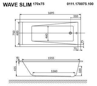 Гидромассажная ванна Whitecross Wave Slim 0111.170075.100.SOFT.GL 170x75см Soft золото