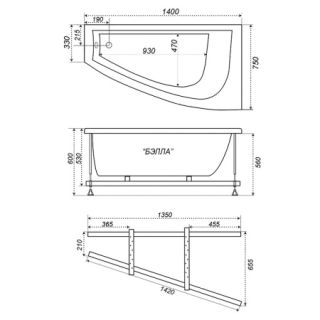 Акриловая ванна Triton Бриз R 140 см с каркасом (снято с пр-ва)