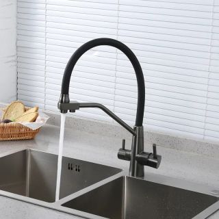 Смеситель для кухни с гибким изливом и подключением фильтра Maretti Eleganza EN31RGF14, оружейная сталь