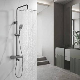 Душевая стойка с термостатом Shevanik S3096T оружейная сталь