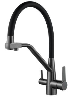 Смеситель для кухни Shevanik S968T с подключением фильтра оружейная сталь